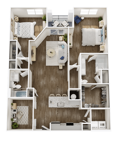 A detailed floor plan of a two-bedroom apartment with a living room, kitchen, and bathroom.
